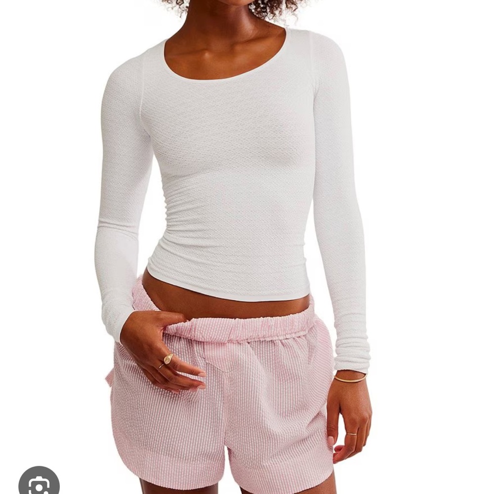 Free People Love Letter Long Sleeve Scoop Neck Shirt White